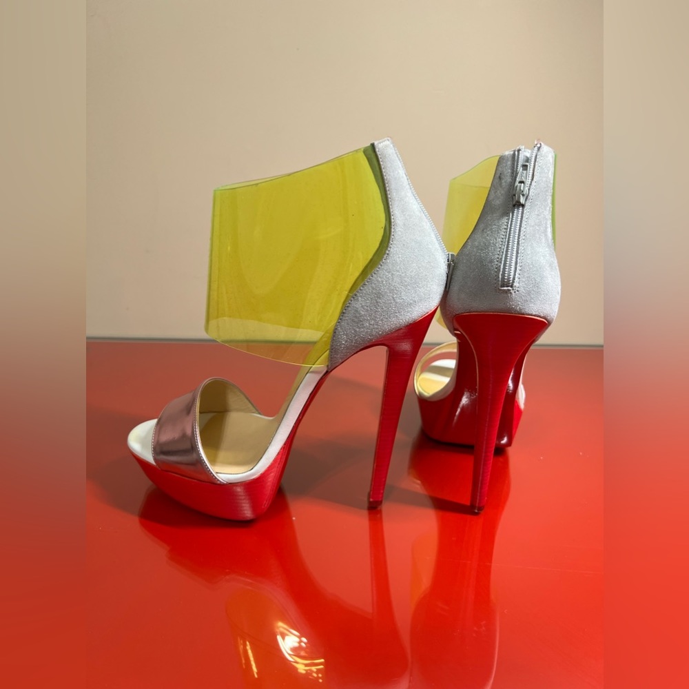 Christian Louboutin Dufoura Neon PVC Suede Platform Heels Sandals 38EU